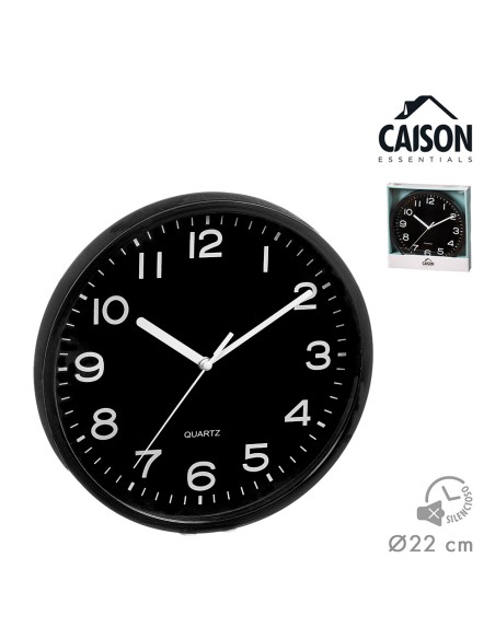 Reloj pared negro con números blancos ø21,5 cm