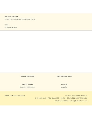 Reloj pared blanco y negro ø 25 cm