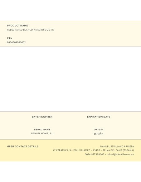 Reloj pared blanco y negro ø 25 cm