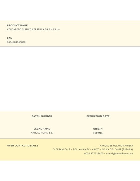 Azucarero de cerámica blanco ø9,5 x 8,5 cm