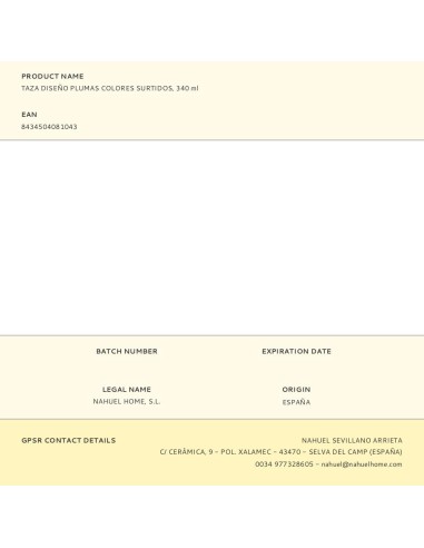 Taza diseño plumas colores surtidos 340 ml
