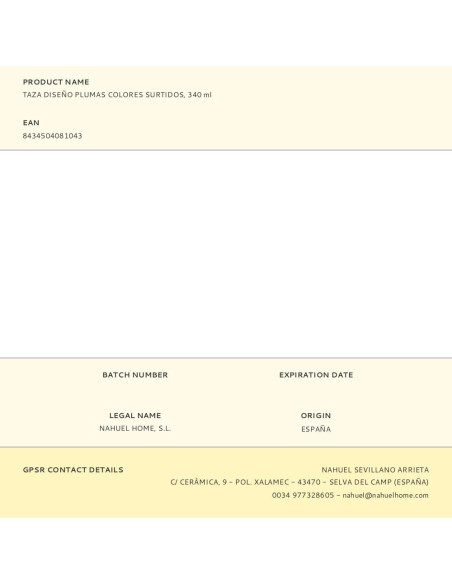 Taza diseño plumas colores surtidos 340 ml