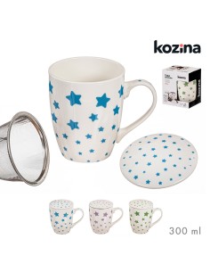Taza infusión estrellas con filtro y tapa colores surtidos 300 ml