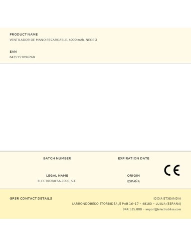 Ventilador de mano recargable, 4000 mah, negro