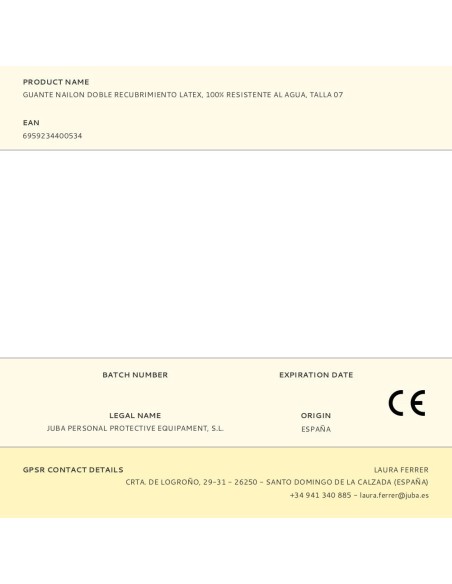 Guante nailon doble recubrimiento latex, 100% resistente al agua, talla 07