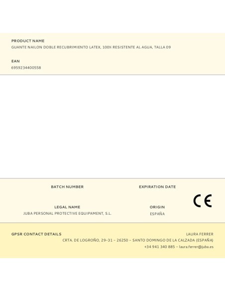 Guante nailon doble recubrimiento latex, 100% resistente al agua, talla 09