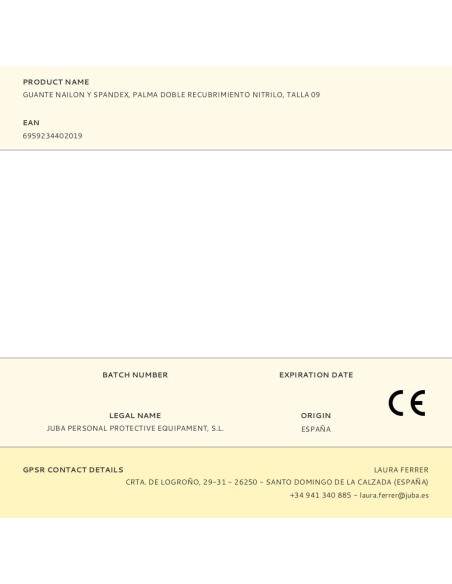 Guante nailon y spandex, palma doble recubrimiento nitrilo, talla 09