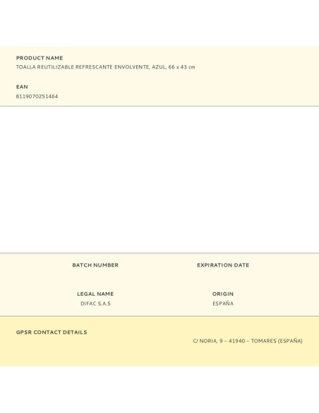 Toalla reutilizable refrescante envolvente, azul, 66 x 43 cm