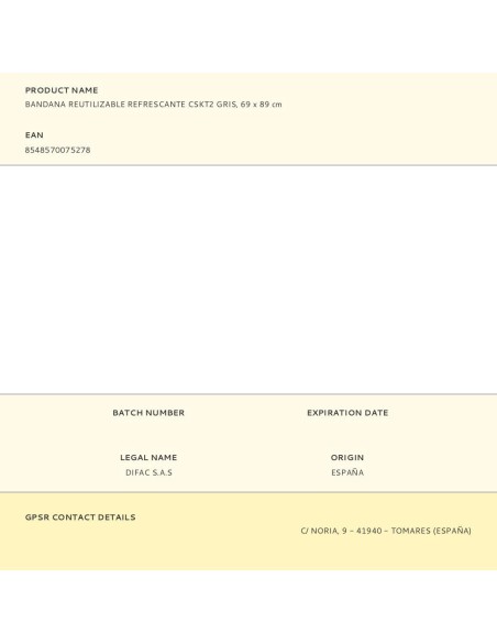 Bandana reutilizable refrescante cskt2 gris, 69 x 89 cm