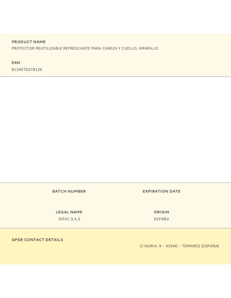 Protector reutilizable refrescante para cabeza y cuello, amarillo