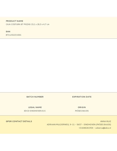 Caja costura 87 piezas 15,1 x 26,5 x 4,7 cm