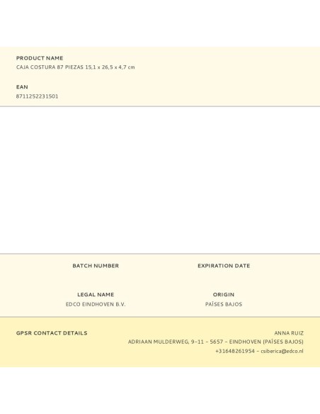 Caja costura 87 piezas 15,1 x 26,5 x 4,7 cm