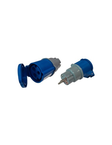 Adaptador schuko macho a cetac hembra, 2p+t, 250 v 16 a, azul y gris