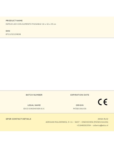 Espejo led con aumento plegable 16 x 16 x 29 cm