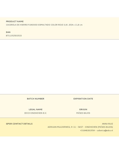 Cacerola de hierro fundido esmaltado color rojo...