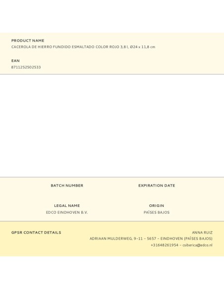 Cacerola de hierro fundido esmaltado color rojo 3,8 l, ø24 x 11,8 cm