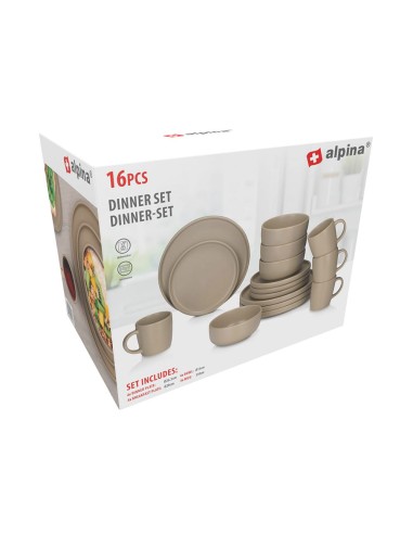 Vajilla 16 piezas taupe cerámica