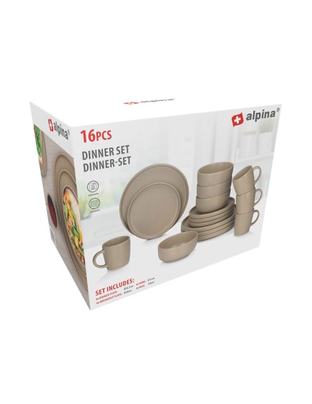 Vajilla 16 piezas taupe cerámica