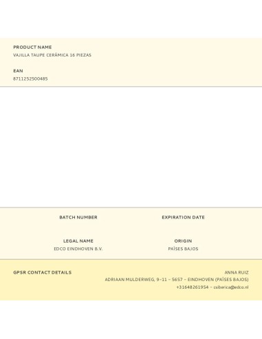 Vajilla 16 piezas taupe cerámica