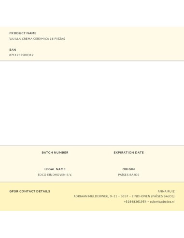 Vajilla 16 piezas crema cerámica