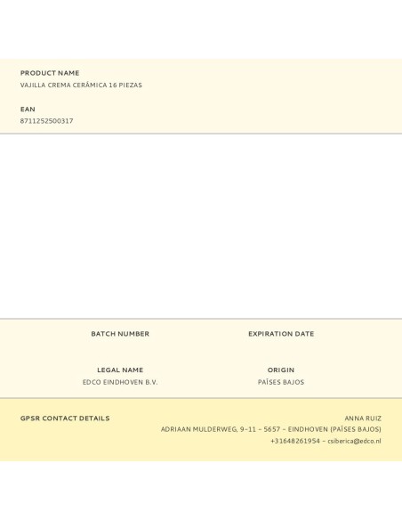 Vajilla 16 piezas crema cerámica