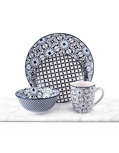 Vajilla 16 piezas estampada, colores surtidos