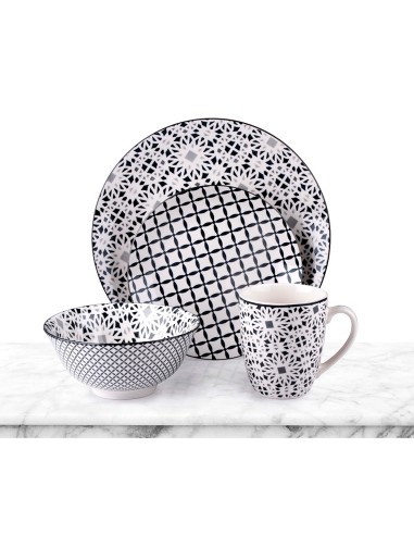 Vajilla 16 piezas estampada, colores surtidos