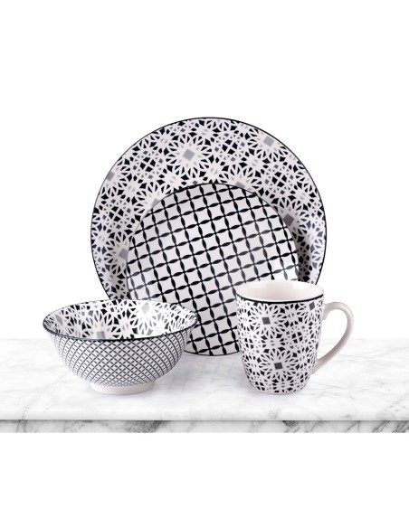 Vajilla 16 piezas estampada, colores surtidos