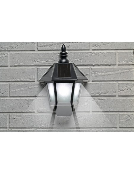 Aplique solar led, luz fria/efecto llama, ip44, negro