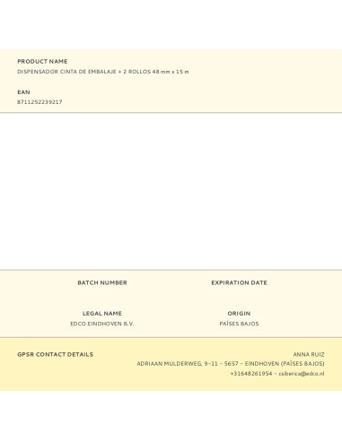 Dispensador cinta de embalaje + 2 rollos 48 mm...