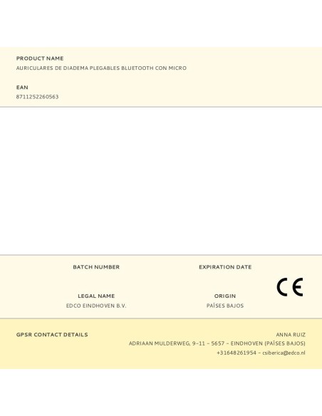 Auriculares de diadema plegables bluetooth con micro