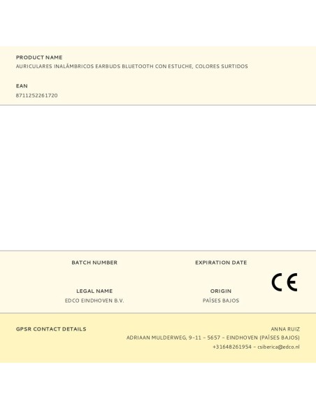 Auriculares inalámbricos earbuds bluetooth con estuche, colores surtidos