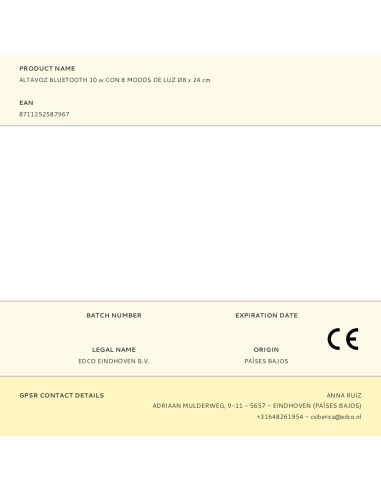 Altavoz bluetooth 10 w con 8 modos de luz ø8 x...