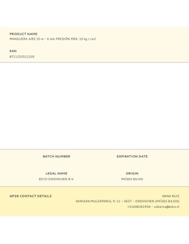 Manguera aire 10 m - 6 mm presión máx. 10 kg / cm2