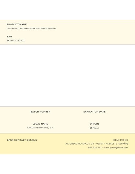 Cuchillo cocinero serie riviera 150 mm