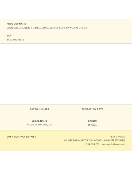 Cuchillo jamonero flexible con alveolos serie universal 240 mm