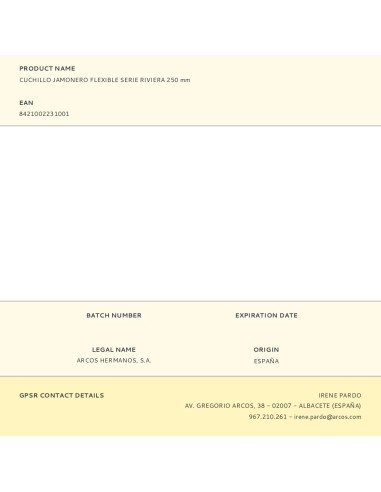 Cuchillo jamonero flexible serie riviera 250 mm