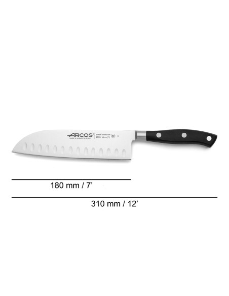 Cuchillo santoku con alveolos serie riviera 180 mm