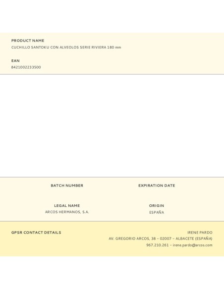 Cuchillo santoku con alveolos serie riviera 180 mm