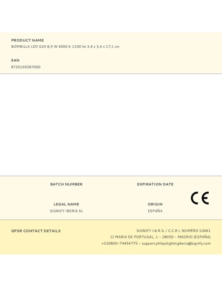 Bombilla led g24 8,9 w 4000 k 1100 lm 3,4 x 3,4 x 17,1 cm