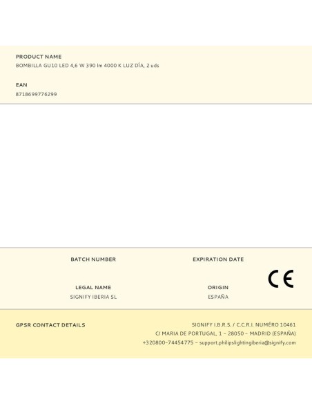Bombilla gu10 led 4,6 w 390 lm 4000 k luz día, 2 uds