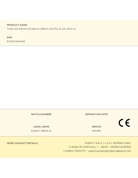 Tubo led t8 8 w g13 800 lm 4000 k luz día, ø 2,8 x 60,4 cm