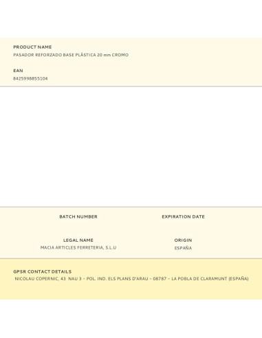 Pasador reforzado base plástica 20 mm cromo