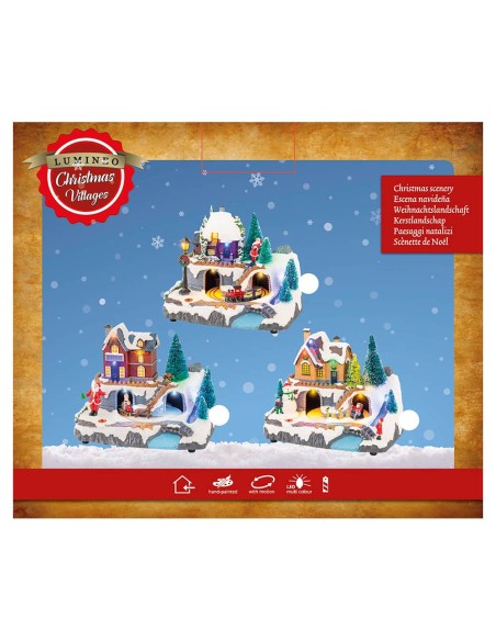 Escena navideña con movimiento y luz, modelos variados 20,8 x 13,9 x 17 cm