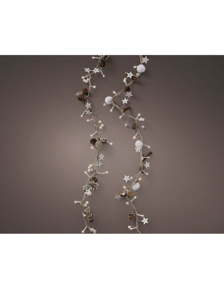 Guirnalda piñas y estrellas, 24 leds, luz cálida, interior, 1,20 m