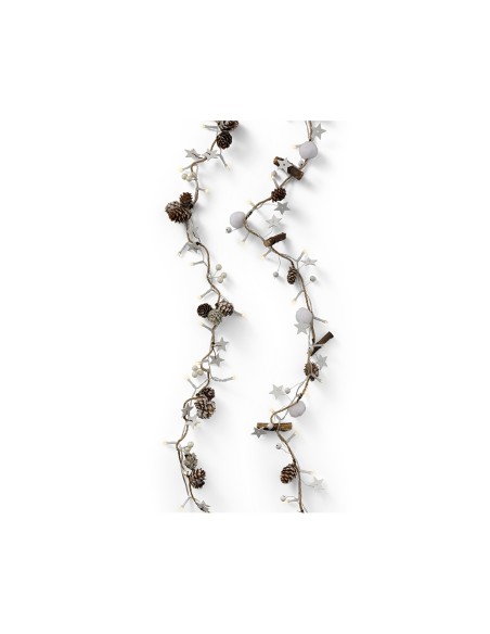 Guirnalda piñas y estrellas, 24 leds, luz cálida, interior, 1,20 m