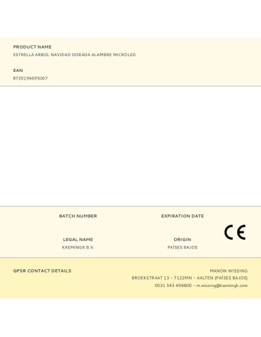 Adorno estrella para árbol navidad, dorada, 20...