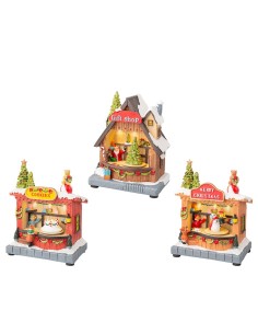 Escena navideña con movimiento y luz, temática de tiendas, modelos variados 14,30 x 10,00 x 17,50 cm