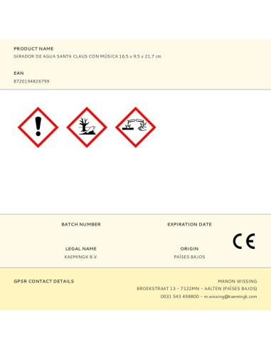 Farol de agua santa claus con música 16,5 x 9,5...