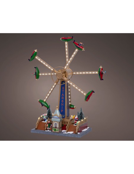 Escena navideña atracción ferial con movimiento, música y luz, 36,5 x 19,00 x 47,60 cm